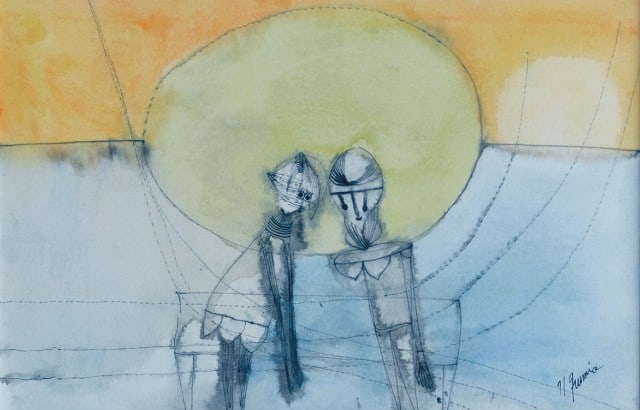 Fumio Nambata Original Watercolor Painting Dialogue Framed Japanese Abstract Art (1 of 2)