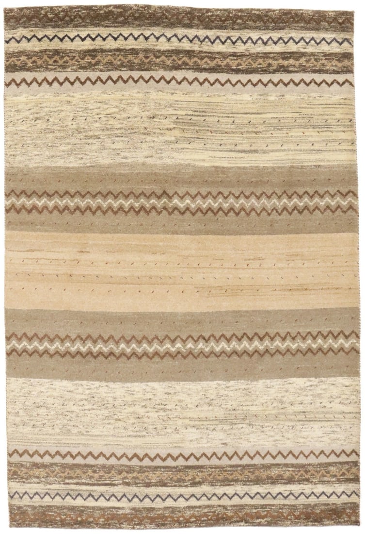 Multicolored Stripes Indo-Gabbeh Rug Handmade Plush Oriental Carpet 7X10 Ft Hand-Knotted: Multicolored Stripes Indo-Gabbeh Rug Handmade Plush Oriental Carpet 7X10 Ft Hand-Knotted Hand-Knotted Wool Stripes Rug, 7X10 Ft, Handmade with High Pile and Thick Plush. This 6'7" X 9'9" multicolored 