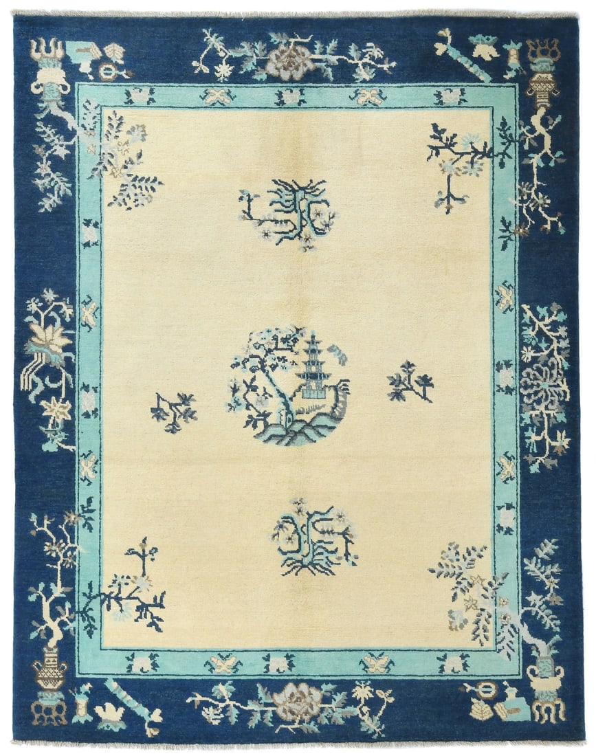 Cream Modern Bordered Design Oriental Rug Handmade Kazak Carpet Pakistan 5X7 Ft Hand-Knotted: Cream Modern Bordered Design Oriental Rug Handmade Kazak Carpet Pakistan 5X7 Ft Hand-Knotted Hand-knotted in wool, this 5x7 ft Cream Modern Bordered Design Oriental Rug boasts a normal pile height and