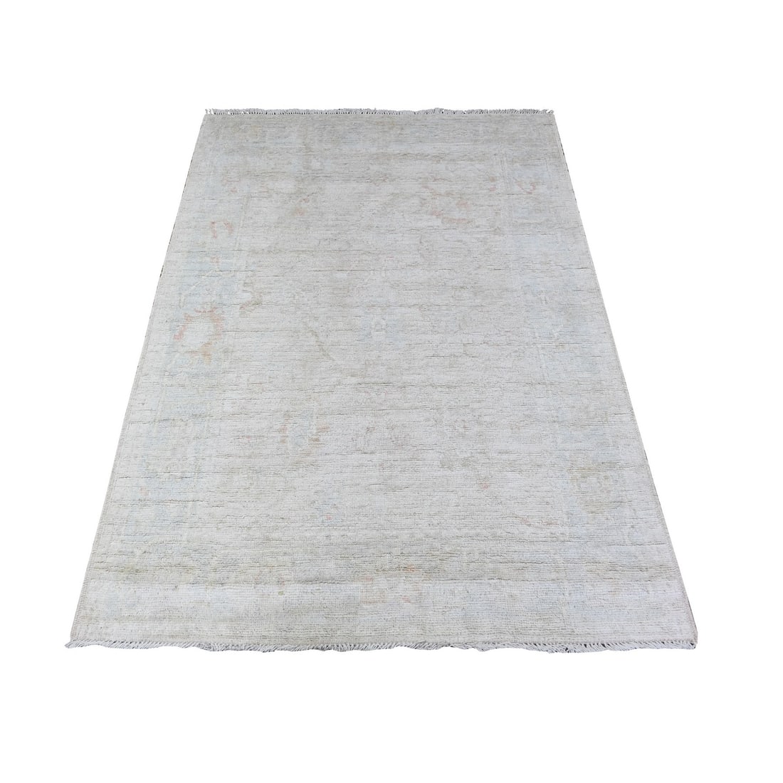 4'1"x5'9" Stargazer Gray Oushak Soft Colors Vibrant Wool Hand Knotted Rug: 4'1"x5'9" Stargazer Gray Oushak Soft Colors Vibrant Wool Hand Knotted Rug Softly glowing with a subtle grey hue, this 4'1"x5'9" Oushak wool hand-knotted rug brings a touch of elegance to any room. Its