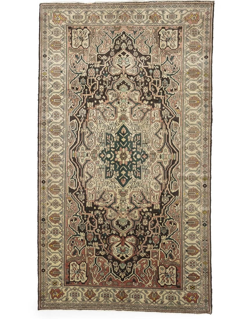 Handmade Semi-Antique Wool Rug Traditional Floral Style Decor Carpet 5'5X9'7 Ft Hand-Knotted: Handmade Semi-Antique Wool Rug Traditional Floral Style Decor Carpet 5'5X9'7 Ft Hand-Knotted Hand-knotted in traditional floral style, this semi-antique wool rug boasts a rich, muted color palette fea