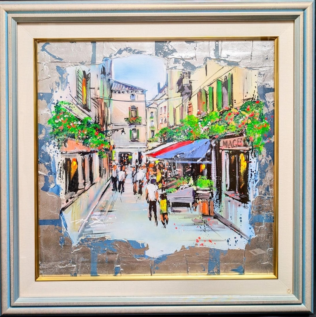 Original Acrylic Painting Venetian Market Signed Nate Giorgio Framed (1 of 9)