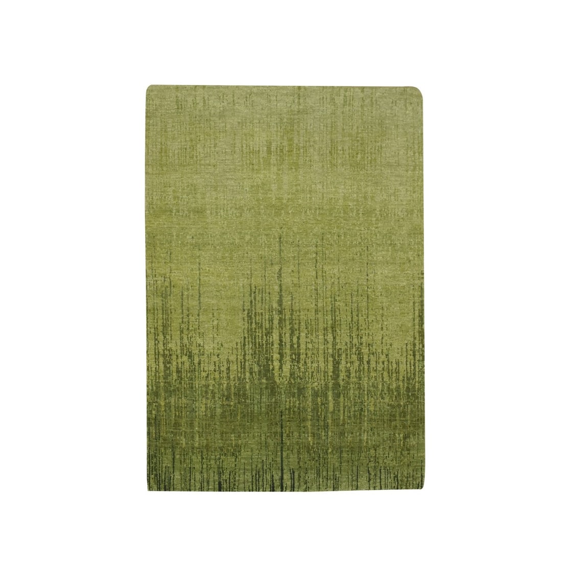 Hand Knotted Rug 4'1"x6'3" Pickle Green Soft Wool Vertical Ombre Design: Hand Knotted Rug 4'1"x6'3" Pickle Green Soft Wool Vertical Ombre Design Soft and soothing, this 4'1"x6'3" hand-knotted rug features a stunning vertical ombre design in a beautiful Pickle Green hue, gr