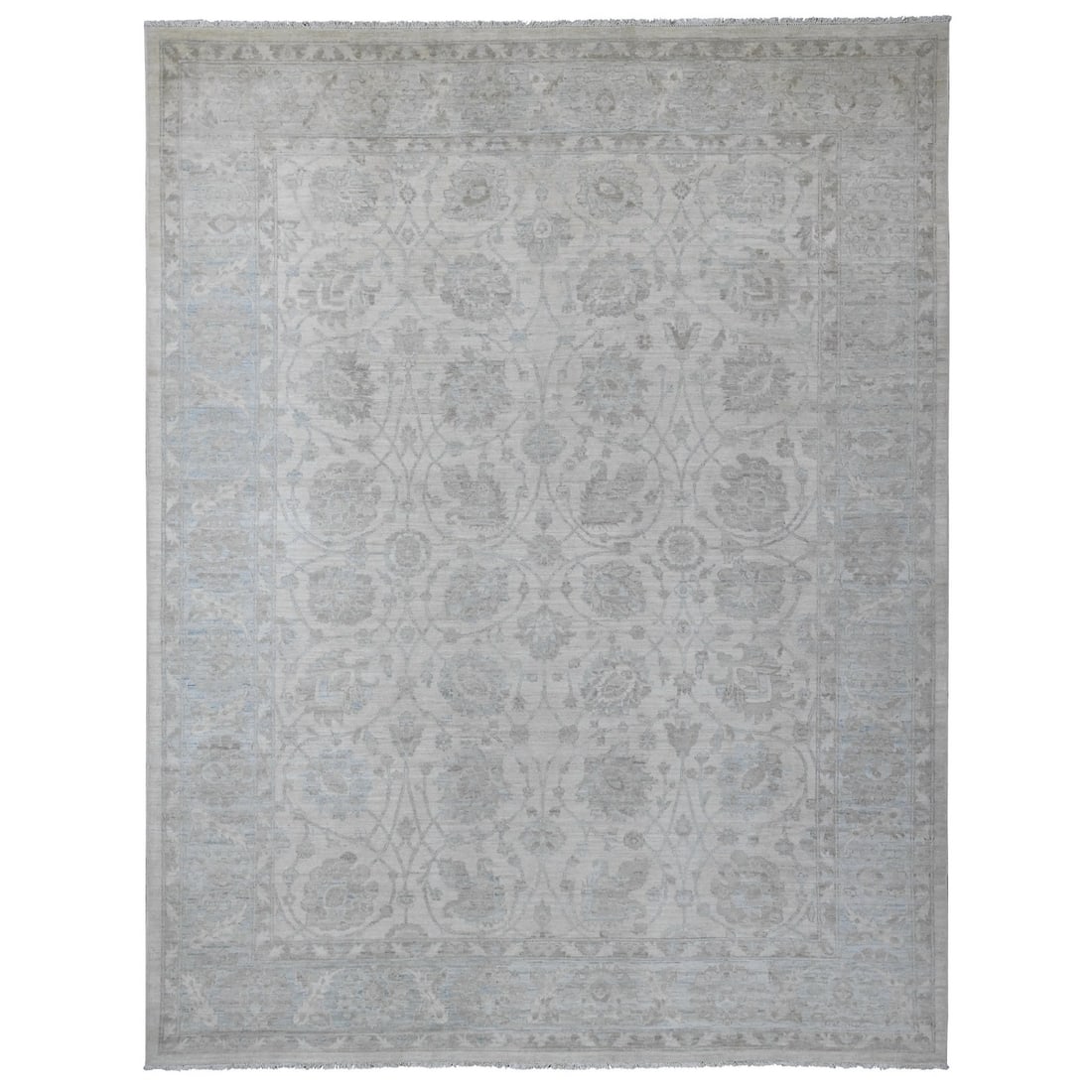 9'2"x11'10" White Washed Out Peshawar Leaf Design Hand Knotted Wool Rug: 9'2"x11'10" White Washed Out Peshawar Leaf Design Hand Knotted Wool Rug 9'2"x11'10" White Washed Out Peshawar Leaf Design Hand Knotted Wool Rug. This stunning hand-knotted wool rug boasts a beautiful 