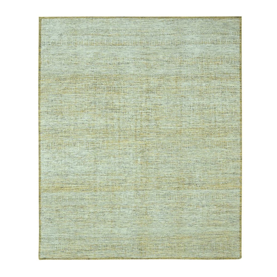 Hand Knotted Rug 8'2"x10' Yellow Wool Oxidized & Distressed Grass Design: Hand Knotted Rug 8'2"x10' Yellow Wool Oxidized & Distressed Grass Design Hand-knotted in vibrant yellow wool, this 8'2"x10' rectangular field rug boasts a striking oxidized and distressed grass design