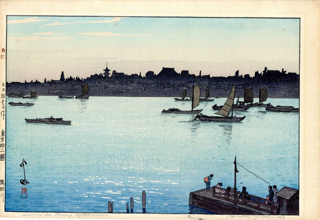 Sumida River Twelve Scenes of Tokyo Woodblock Print Hiroshi Yoshida Jizuri 1926 (1 of 8)
