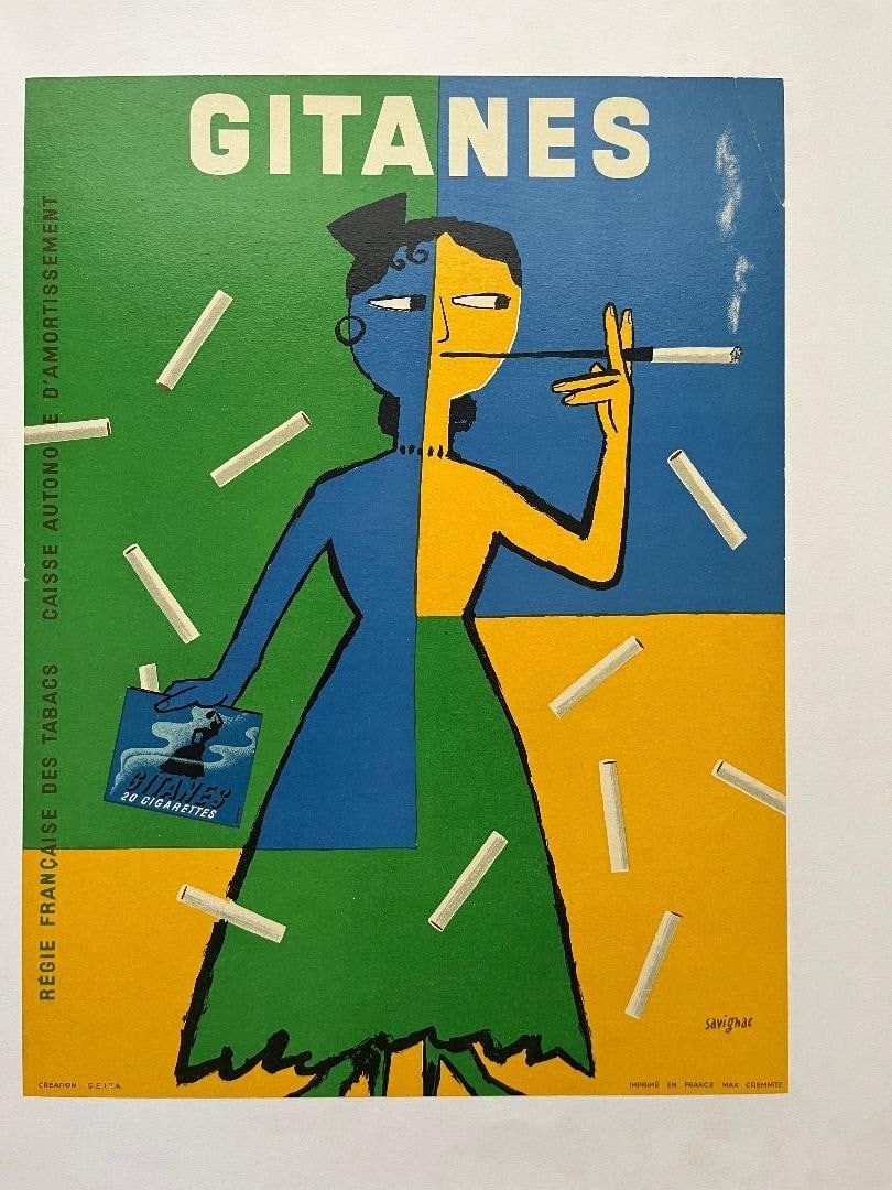 Gitanes 1954 Original Vintage Raymond Savignac Lithograph Poster (1 of 6)