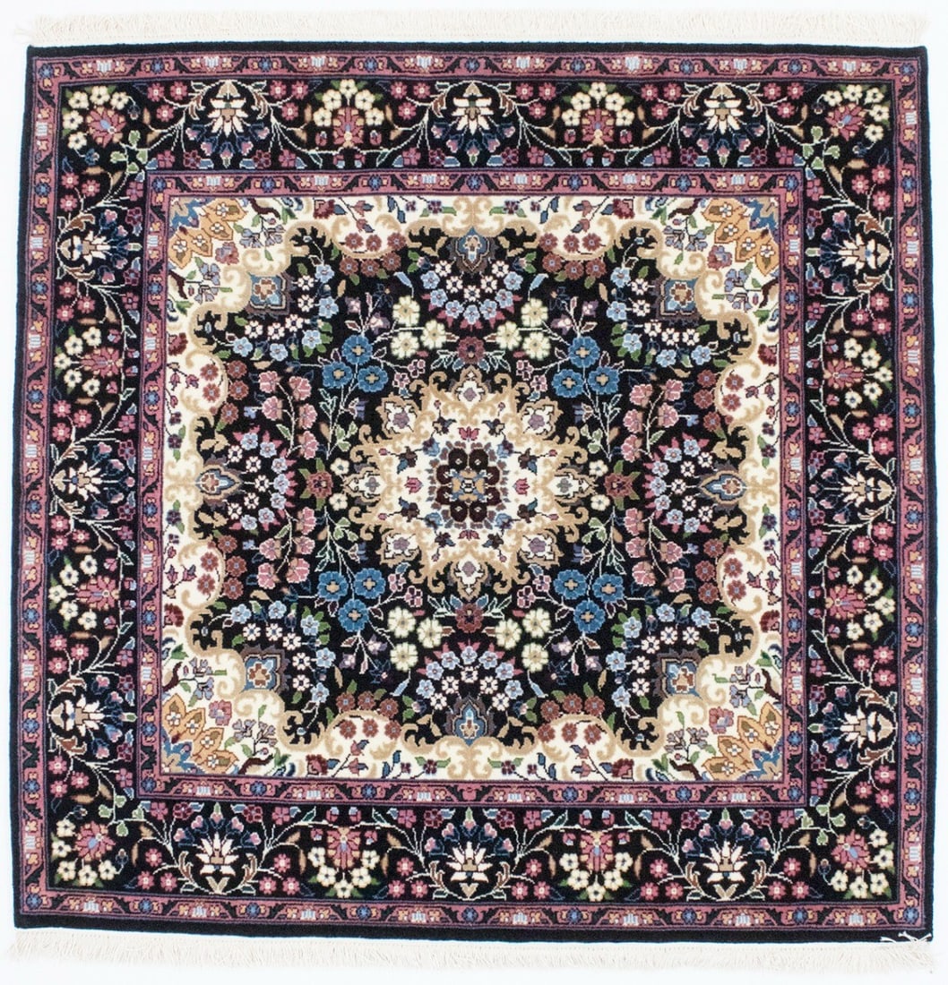 Fine Hand-Knotted Black Kirman Square Oriental Rug Home Decor Area Carpet 5X5 Ft Hand-Knotted: Fine Hand-Knotted Black Kirman Square Oriental Rug Home Decor Area Carpet 5X5 Ft Hand-Knotted Hand-knotted in wool, this 5x5 ft Fine Black Kirman Square Oriental Rug boasts a stunning floral pattern a