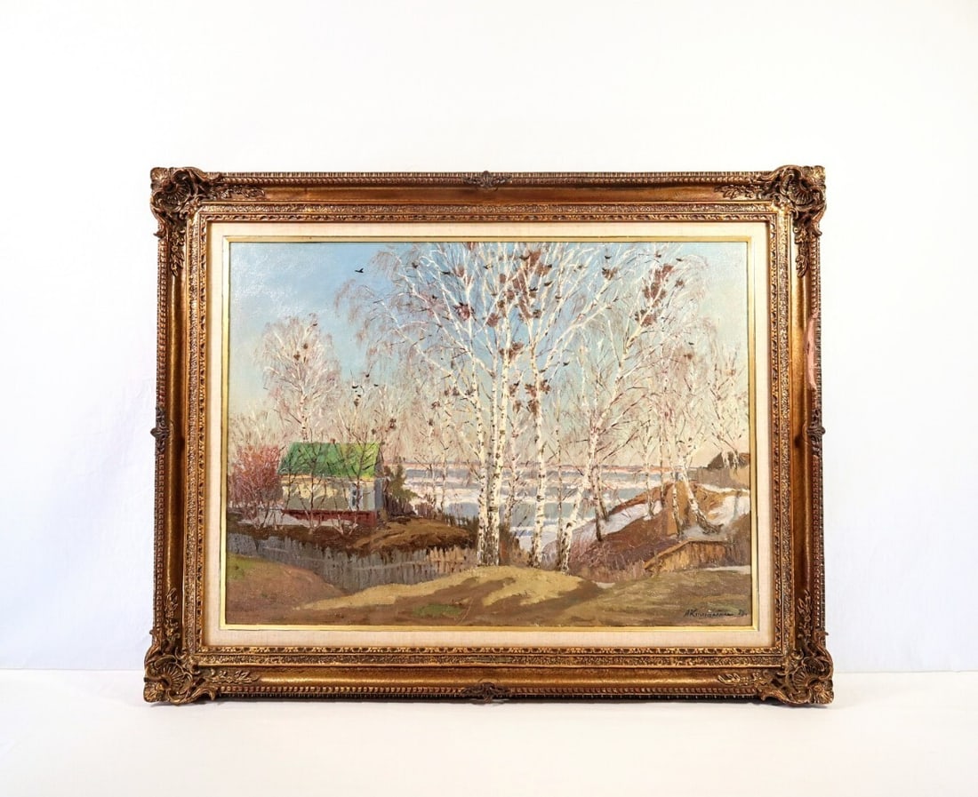 Oil Painting F25 Kamanin 1976 Original Soviet Russian Breath of Spring: Oil Painting F25 Kamanin 1976 Original Soviet Russian Breath of Spring Item Specifics: Artist: A.M. Kamanin Alexander Mikhailovich Kamanin Unit Of Sale: Single Piece Signed By: Mikhail Suzdaltsev Sign