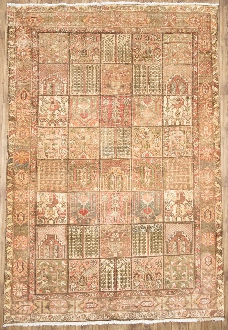 Semi-Antique Distressed Floral Muted Oriental Rug Living Room Carpet 7X10 Ft Hand-Knotted: Semi-Antique Distressed Floral Muted Oriental Rug Living Room Carpet 7X10 Ft Hand-Knotted Hand-knotted in traditional style, this 7x10 ft semi-antique distressed floral rug boasts a vintage floral the