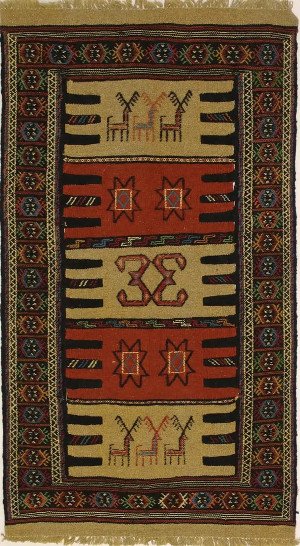 Hand-Woven Sumak Oriental Rug Tribal Flat-Weave Farmhouse Home Carpet 3X6 Ft Hand-Knotted (1 of 9)