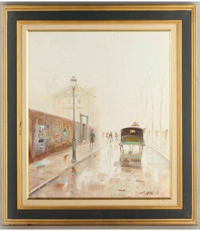 Vintage Oil Painting Impressionist Art Scene Carriage Rain Alfred (1 of 10)