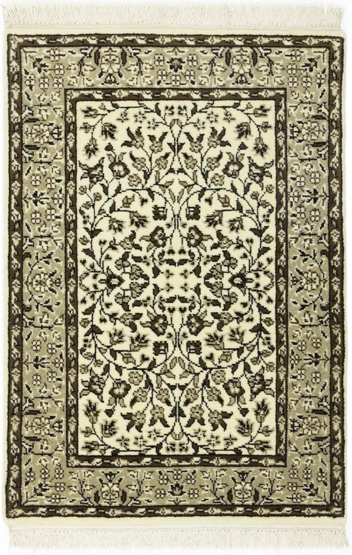 2X3 Hand-Knotted Kirman Rug Floral Wool Oriental Carpet Small Entryway Decor Hand-Knotted: 2X3 Hand-Knotted Kirman Rug Floral Wool Oriental Carpet Small Entryway Decor Hand-Knotted Hand-Knotted Kirman Rug in Cream Beige Brown with Floral Pattern. This 2'0 x 2'10 wool area rug features a tra
