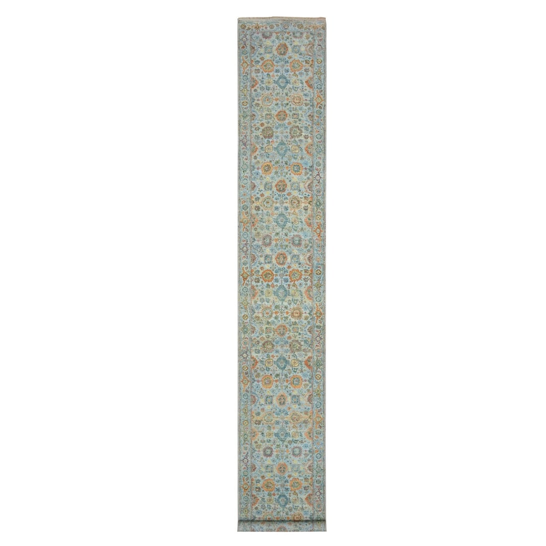 2'6"x17'10" Beau Blue Sultanabad Reimagined Hand Knotted Pure Wool Runner: 2'6"x17'10" Beau Blue Sultanabad Reimagined Hand Knotted Pure Wool Runner The Beau Blue Sultanabad Reimagined Hand Knotted Pure Wool Runner boasts a stunning all-over regional design in a rich blue fi