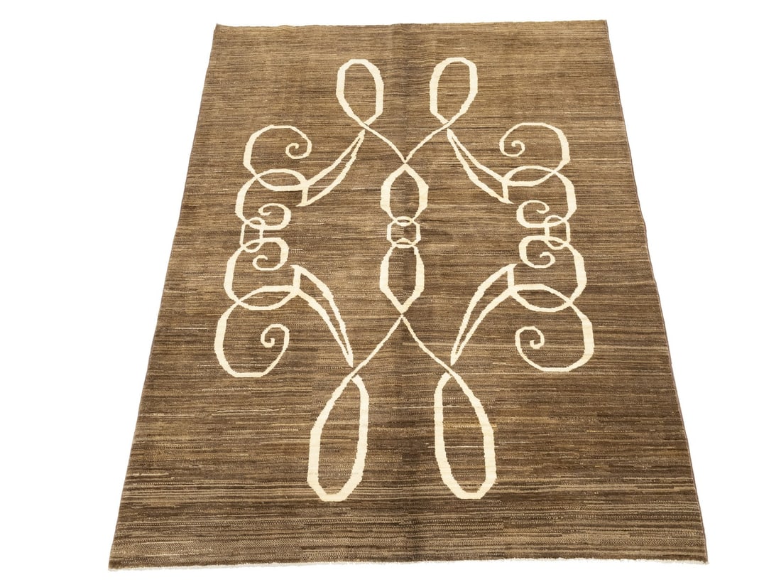 Brown Afghan Gabbeh Oriental Rug 4'9X6'4 Ft Pictorial Tribal Office Decor Carpet Hand-Knotted: Brown Afghan Gabbeh Oriental Rug 4'9X6'4 Ft Pictorial Tribal Office Decor Carpet Hand-Knotted Hand-knotted in wool, this 4'9" x 6'4" Brown Afghan Gabbeh Oriental Rug boasts a unique pictorial tribal d