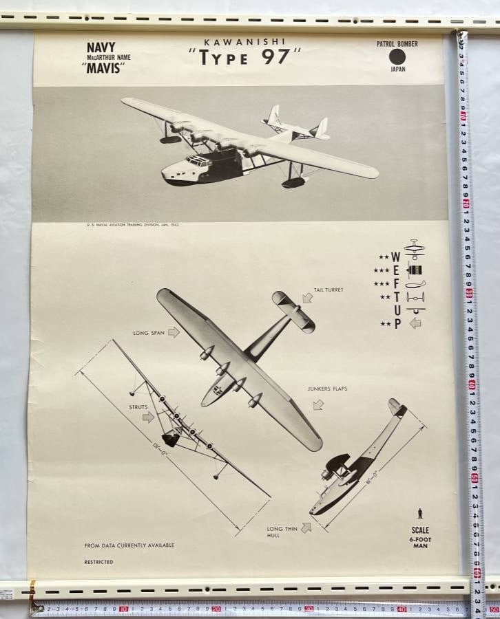 WWII Kawanishi Type 97 Mavis Flying Recognition Poster 1943 US Navy Aircraft (1 of 8)