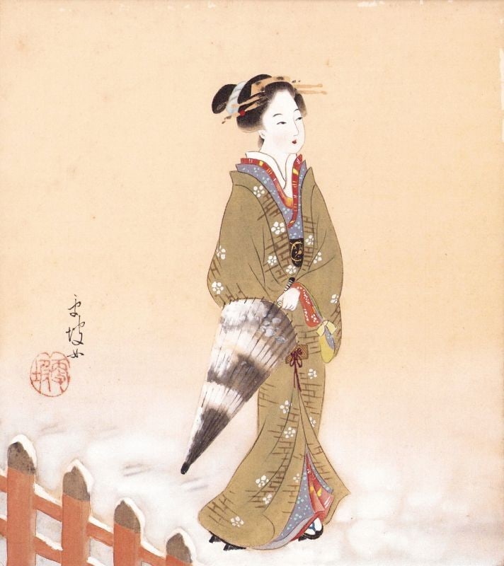 Horii Koha Woodblock Print Shikishi Snowy Beauty Bijin Japanese Art: Horii Koha Woodblock Print Shikishi Snowy Beauty Bijin Japanese Art Item Specifics: Artist: Horii Koha Subject: Bijin-ga (Beautiful Woman) Winter Landscape Material: Ink and color on Shikishi art boar