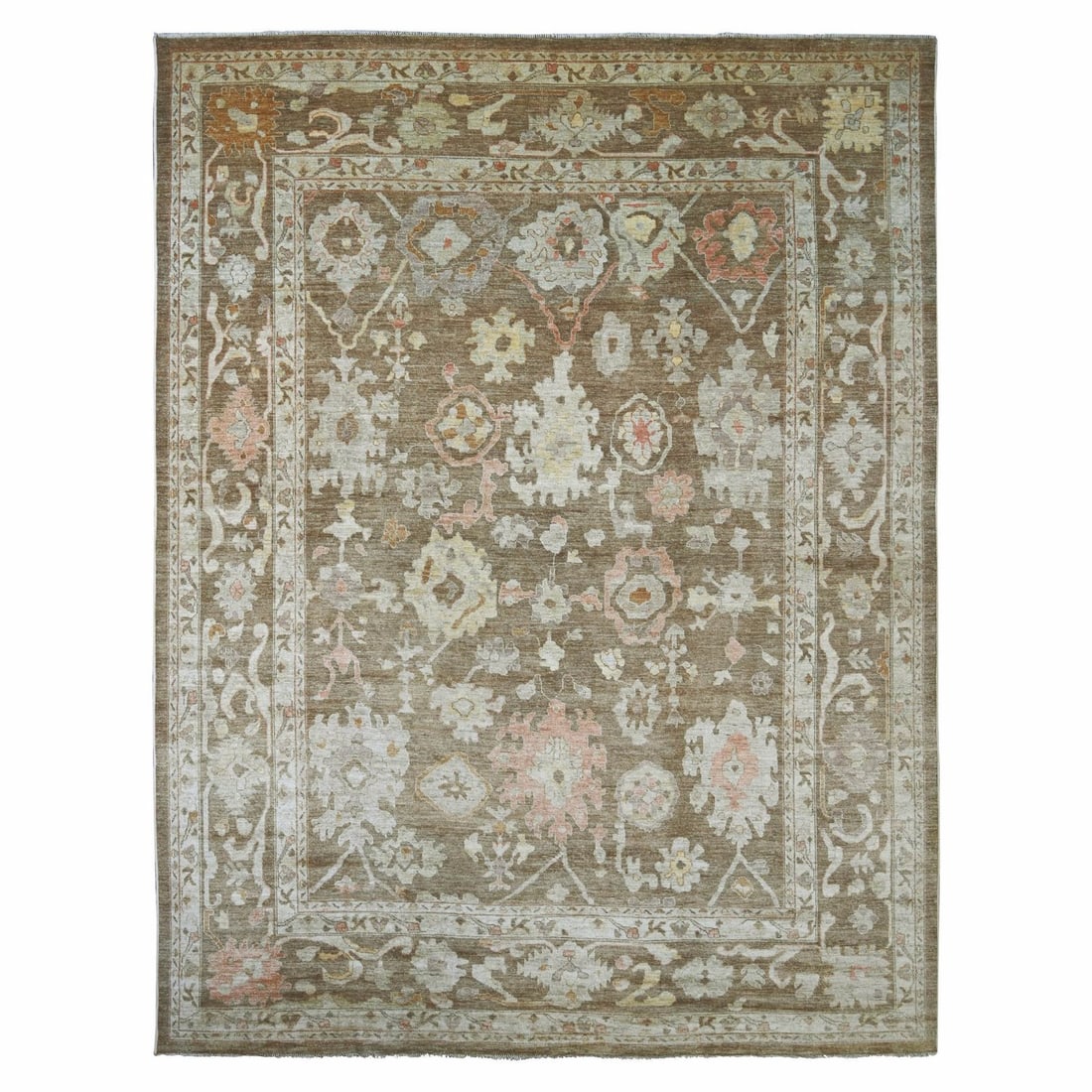 Brown Afghan Wool Hand Knotted Leaf Pattern Oushak 11'8"x15'5 (1 of 11)