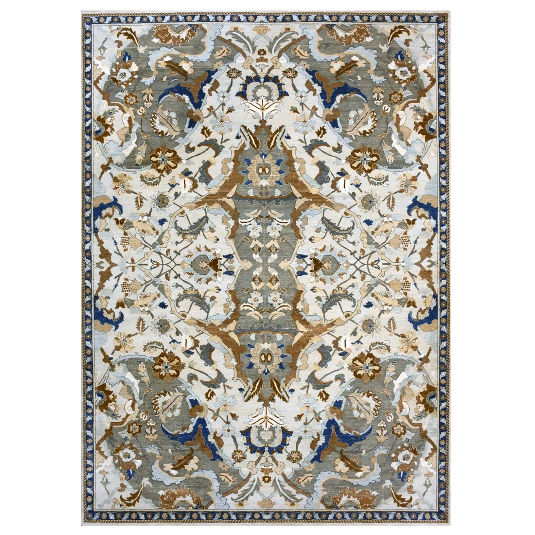 10'2"x14'4" Blue Zoroastrian Ispahan Inspired Hand Knotted 100% Wool Rug: 10'2"x14'4" Blue Zoroastrian Ispahan Inspired Hand Knotted 100% Wool Rug This stunning 10'2"x14'4" Blue Zoroastrian Ispahan Inspired Hand Knotted 100% Wool Rug boasts a beautiful blue field with intri