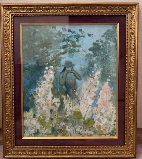 Anne-Marie Joly Girl in Flower Garden Oil Painting Signed French Art (1 of 4)