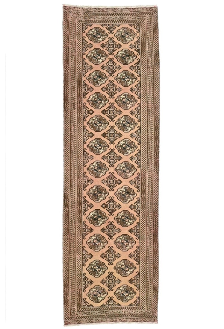 3'2 X 9'2 Vintage Oriental Runner Rug Distressed Geometric Design Kitchen 3X9 Ft Hand-Knotted: 3'2 X 9'2 Vintage Oriental Runner Rug Distressed Geometric Design Kitchen 3X9 Ft Hand-Knotted Vintage Oriental Runner Rug with Distressed Geometric Design, measuring 3'2 x 9'2 feet, boasts a unique ha