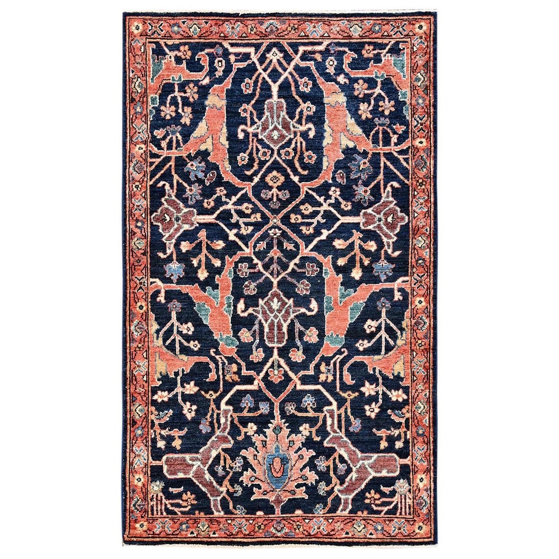 3'x5' Yale Blue Aryana Grade Bijar Garus Design Soft Wool Hand Knotted Rug: 3'x5' Yale Blue Aryana Grade Bijar Garus Design Soft Wool Hand Knotted Rug Softly glowing with a rich blue hue, this 3'x5' Aryana-style hand-knotted wool rug boasts an all-over regional design charact
