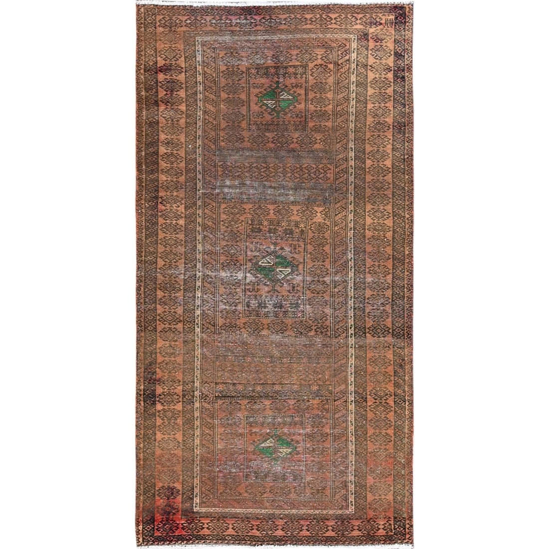 3'x6'7" Brown Hand Knotted Worn All Wool Rug: 3'x6'7" Brown Hand Knotted Worn All Wool Rug This 3'x6'7" brown hand-knotted rug is made from 100% wool, giving it a rich, natural texture. The worn, all-wool construction adds to its unique, lived-in