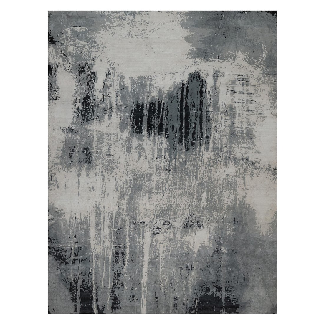 Black Ivory Abstract Design Hand Knotted Wool Silk Oriental Rug (1 of 11)