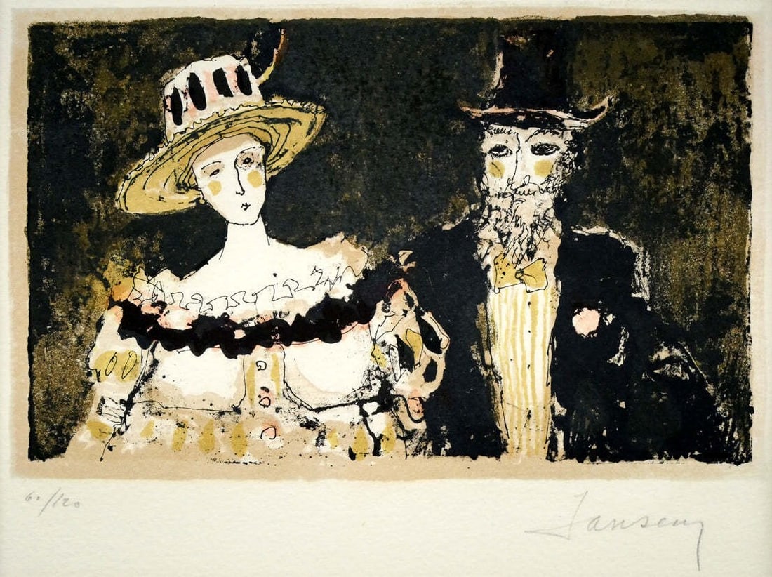 Jean Jansem Gentleman & Lady Signed Lithograph 60/ 120 Framed French Art (1 of 9)