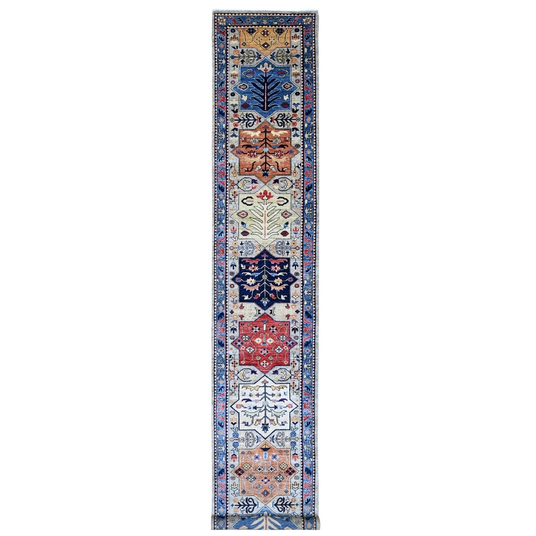 2'8"x16' Gray Afghan Peshawar with Caucasian Design Hand Knotted Wool Runner: 2'8"x16' Gray Afghan Peshawar with Caucasian Design Hand Knotted Wool Runner The 2'8"x16' Gray Afghan Peshawar with Caucasian Design Hand Knotted Wool Runner is a stunning example of traditional Afgha