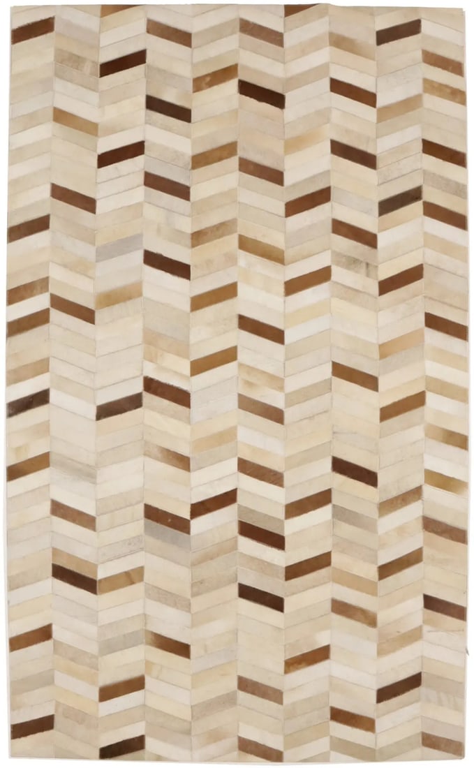5X8 Brown Cowhide Leather Rug Contemporary Geometric Design Modern Carpet Hand-Knotted: 5X8 Brown Cowhide Leather Rug Contemporary Geometric Design Modern Carpet Hand-Knotted This 5'0 X 8'0 brown cowhide leather rug features a modern geometric design, crafted with hand-knotted techniques