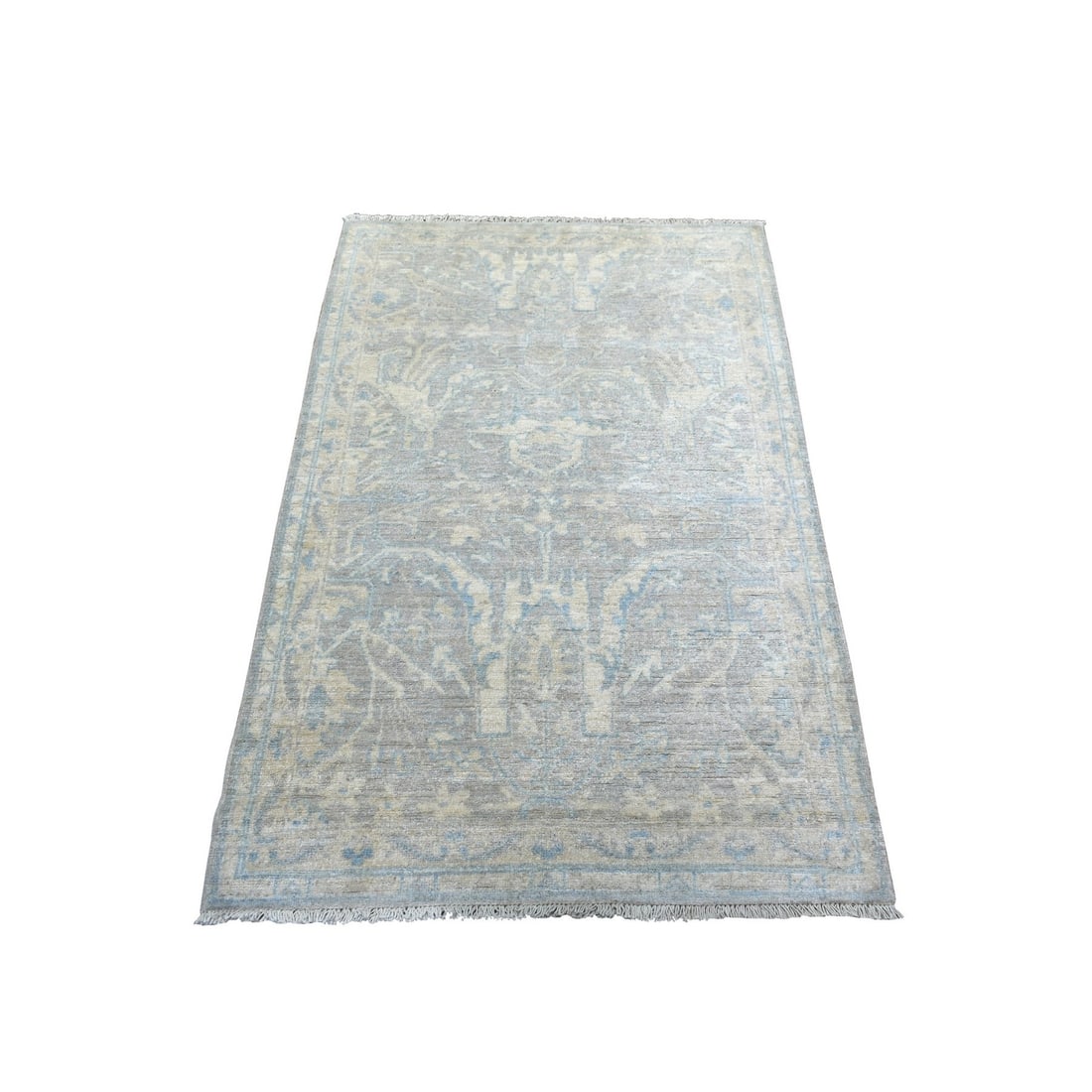 3'x5' Gray Stone Wash Peshawar, Pure Wool Natural Dyes Hand Knotted Rug: 3'x5' Gray Stone Wash Peshawar, Pure Wool Natural Dyes Hand Knotted Rug This 3'x5' Gray Stone Wash Peshawar, Pure Wool Natural Dyes Hand Knotted Rug is a stunning piece of craftsmanship, featuring a b