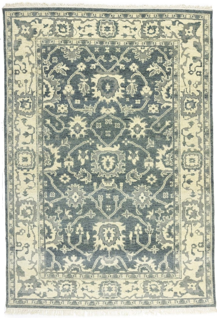 Dark Gray Floral Style Oushak Chobi Rug Oriental Home Office Decor Carpet 6X9 Ft Hand-Knotted: Dark Gray Floral Style Oushak Chobi Rug Oriental Home Office Decor Carpet 6X9 Ft Hand-Knotted Hand-knotted in wool, this 6'2 x 8'10 Dark Gray Floral Style Oushak Chobi Rug boasts a traditional design 
