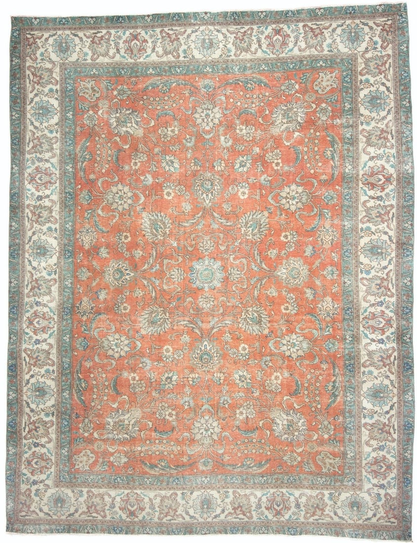 10X13 Stone-Washed Antique Oriental Rug Distressed Vintage Floral Carpet Hand-Knotted: 10X13 Stone-Washed Antique Oriental Rug Distressed Vintage Floral Carpet Hand-Knotted Stone-washed and distressed, this 10x13 hand-knotted wool antique Oriental rug boasts a beautiful vintage floral p
