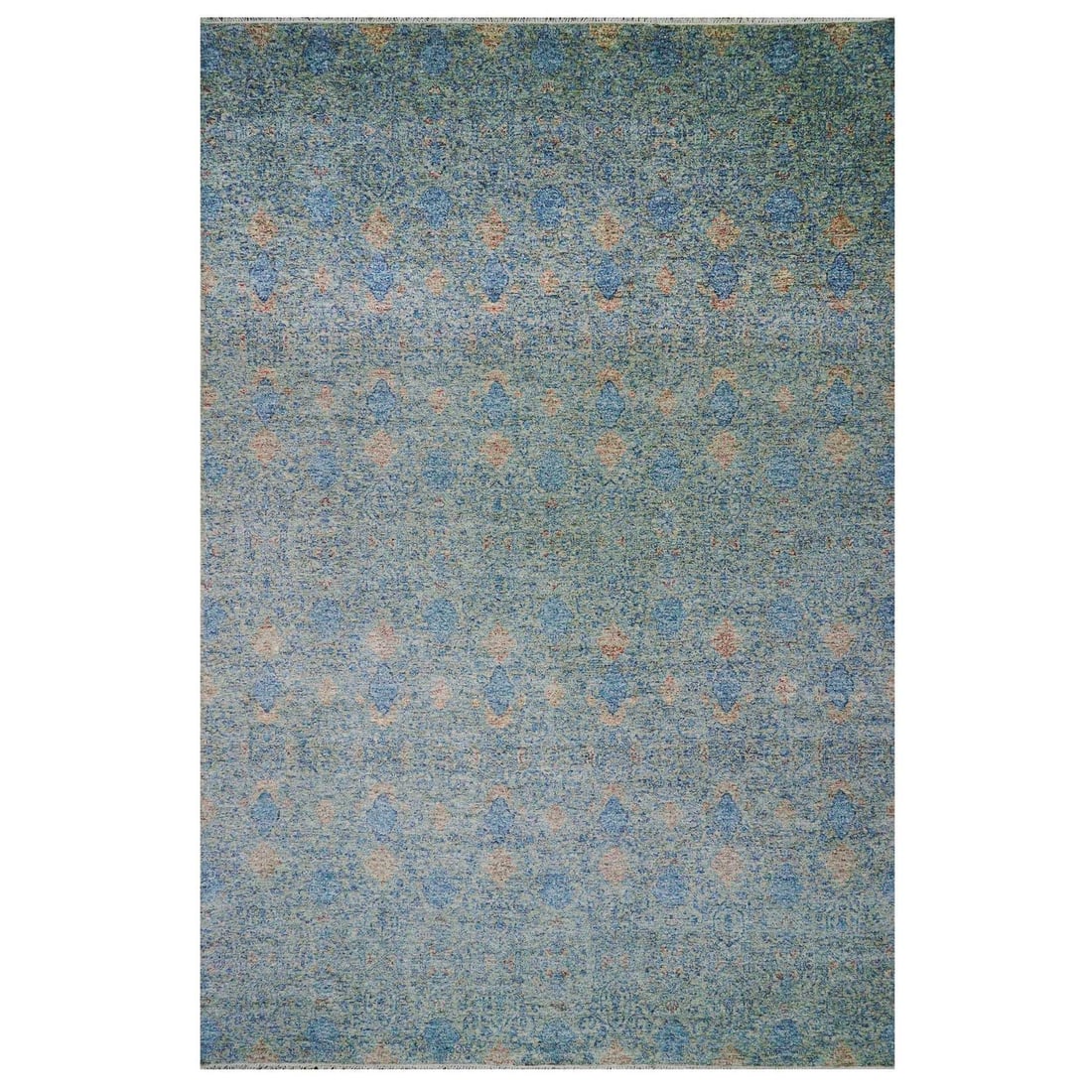 11'10"x17'10" Pure Wool Hand Knotted, Oversize Subtle Oriental: 11'10"x17'10" Pure Wool Hand Knotted, Oversize Subtle Oriental This stunning 11'10"x17'10" Pure Wool Hand Knotted Oriental rug boasts a subtle, oversized design in a soothing blue hue. The rug's recta