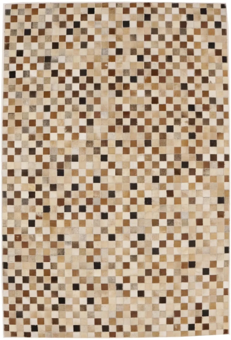 Hand-Stitched Multicolored Cowhide Leather Rug Modern Home Decor Carpet 4X6 Ft Hand-Knotted (1 of 16)