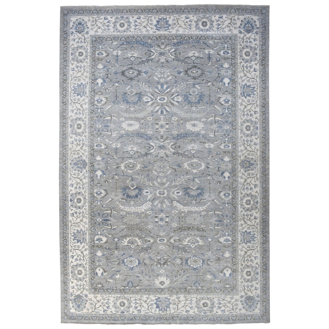 12'x17'8" Gray Peshawar with Ziegler Mahal Design Hand Knotted Wool XL Rug: 12'x17'8" Gray Peshawar with Ziegler Mahal Design Hand Knotted Wool XL Rug The 12'x17'8" Gray Peshawar with Ziegler Mahal Design Hand Knotted Wool XL Rug boasts a stunning all-over regional design, ch