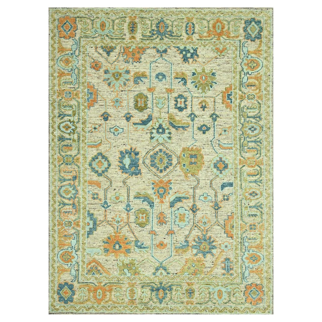 9'1"x11'10" Tan Brown Oushak with Exposed Warps Distressed Wool Hand Knotted: 9'1"x11'10" Tan Brown Oushak with Exposed Warps Distressed Wool Hand Knotted Tan Brown Oushak with Exposed Warps Distressed Wool Hand Knotted. This 9'1"x11'10" rectangular field rug boasts an all-over