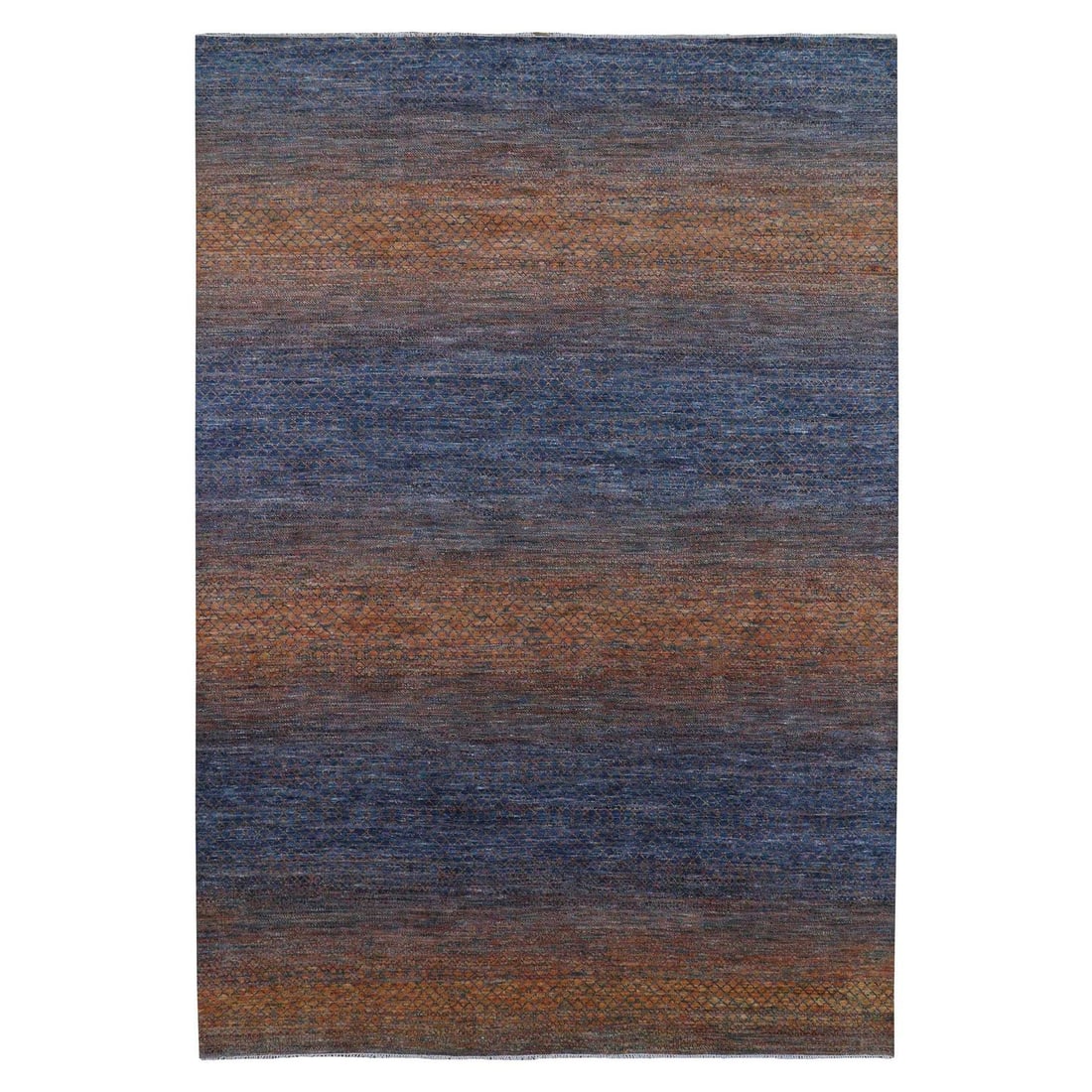 10'x14'5" Orange Pure Wool Hand Knotted Modern Chiaroscuro Collection Rug: 10'x14'5" Orange Pure Wool Hand Knotted Modern Chiaroscuro Collection Rug This 10'x14'5" Orange Pure Wool Hand Knotted Modern Chiaroscuro Collection Rug boasts vibrant orange hues and intricate crafts