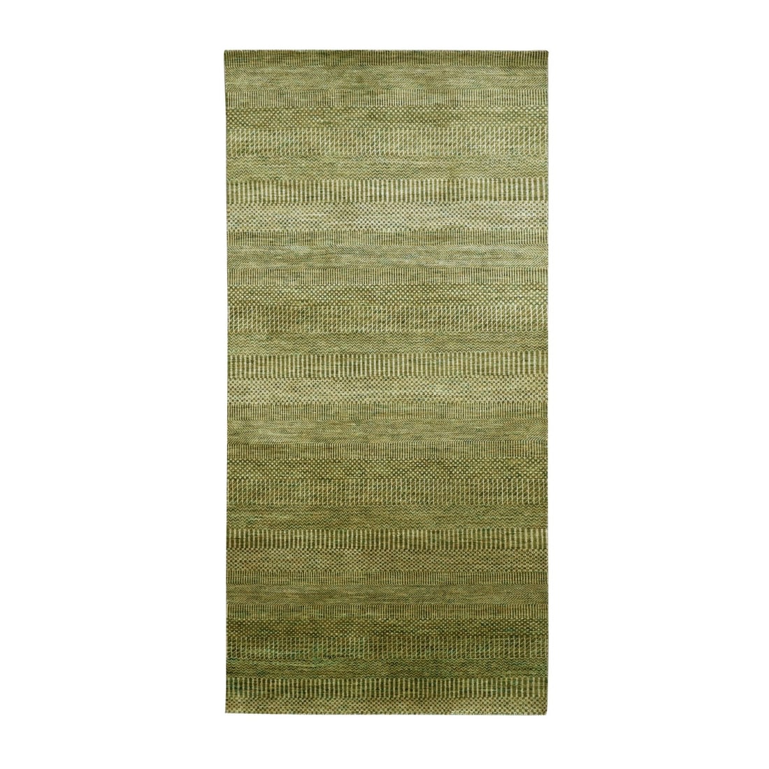 3'10"x8' Brown Hand Knotted Modern Grass Design Wool and Silk Runner Rug: 3'10"x8' Brown Hand Knotted Modern Grass Design Wool and Silk Runner Rug The 3'10"x8' Brown Hand Knotted Modern Grass Design Wool and Silk Runner Rug boasts a striking modern design with a subtle brow