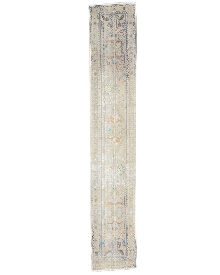 1'7 X 9'1 Semi-Antique Handmade Floral Oriental Runner Rug Hallway Carpet 2X9 Ft Hand-Knotted: 1'7 X 9'1 Semi-Antique Handmade Floral Oriental Runner Rug Hallway Carpet 2X9 Ft Hand-Knotted This semi-antique, hand-knotted floral oriental runner rug boasts a unique blend of muted colors, includin