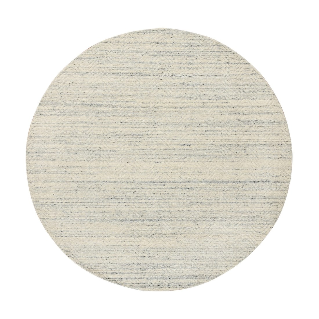 6'x6' Beige Wool Hand Loomed Variegated Modern Design Round Rug: 6'x6' Beige Wool Hand Loomed Variegated Modern Design Round Rug Beige wool hand loomed in a modern design, this 6'x6' round rug boasts a unique variegated pattern. Made from natural wool fibers, the r