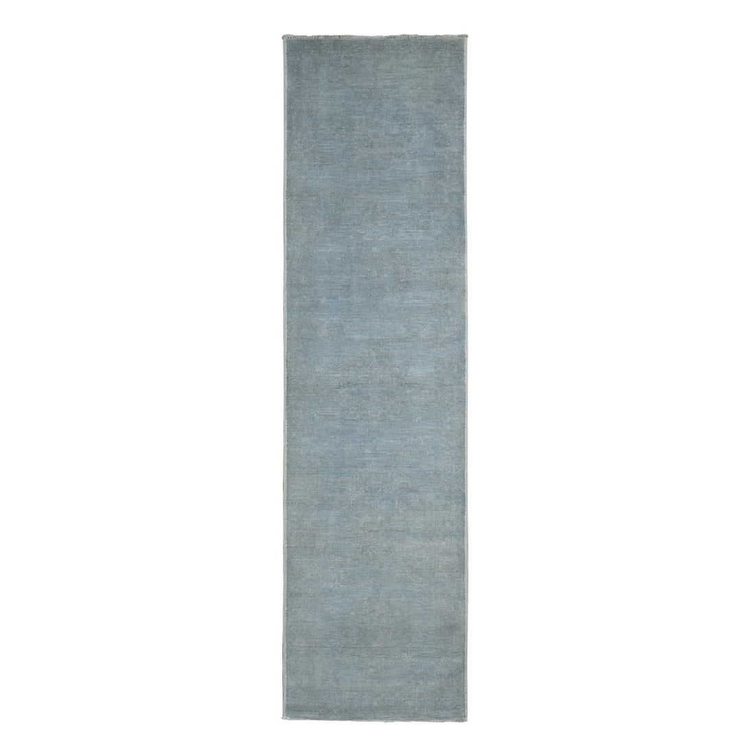 Hand Knotted Silver Wash Peshawar Pure Wool Runner Rug 2'7"x9'10: Hand Knotted Silver Wash Peshawar Pure Wool Runner Rug 2'7"x9'10 Hand-knotted with precision, this 2'7"x9'10" Pure Wool Runner Rug boasts a stunning silver wash finish in a beautiful grey hue. Made fr