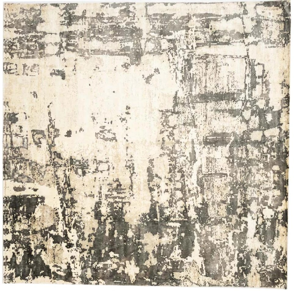 Hand-Loomed Abstract Square Rug Modern Cream Contemporary Carpet 9X9 Ft Hand-Knotted: Hand-Loomed Abstract Square Rug Modern Cream Contemporary Carpet 9X9 Ft Hand-Knotted Hand-Loomed Abstract Square Rug in Modern Cream and Brown, 9'0 X 9'0 ft, featuring a unique hand-knotted design. Ma
