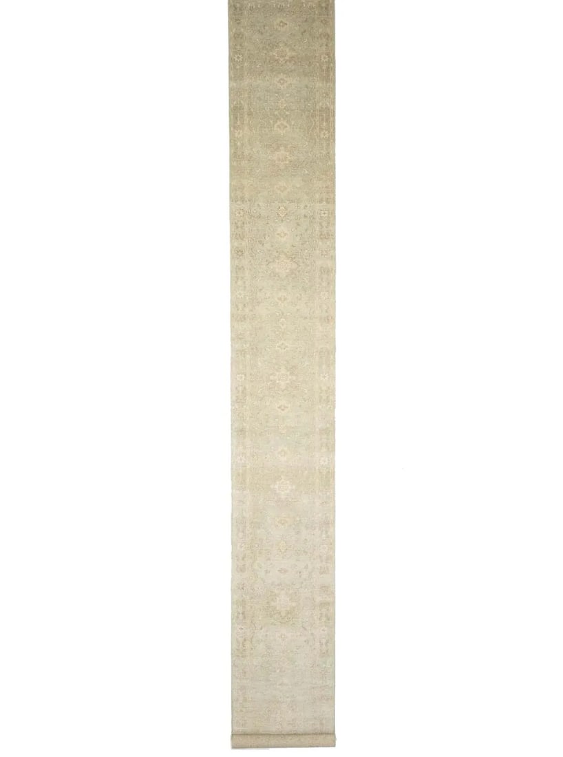 2'7X19'10 Muted Aqua Green Floral Handmade Oriental Runner Rug Decor Carpet Hand-Knotted: 2'7X19'10 Muted Aqua Green Floral Handmade Oriental Runner Rug Decor Carpet Hand-Knotted Muted Aqua Green Floral Handmade Oriental Runner Rug Decor Carpet Hand-Knotted in Wool and Cotton, measuring 2'