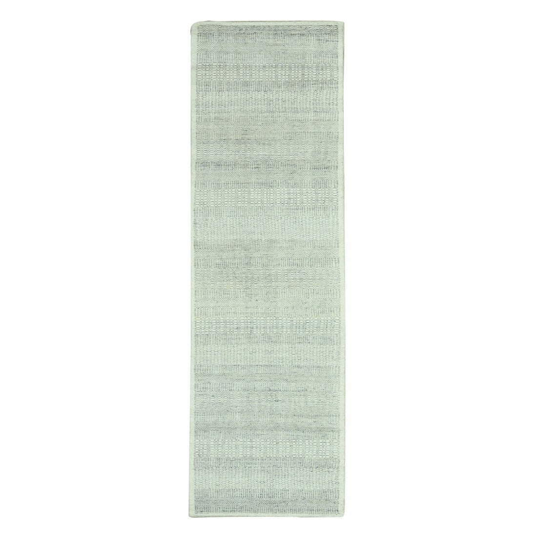 2'7"x10'3" Gray Wool Oxidized Grass Design Hand Knotted Runner Rug: 2'7"x10'3" Gray Wool Oxidized Grass Design Hand Knotted Runner Rug Modern Gray Wool Oxidized Grass Design Hand Knotted Runner Rug, measuring 2'7" x 10'3" in a striking gray color with a subtle oxidize
