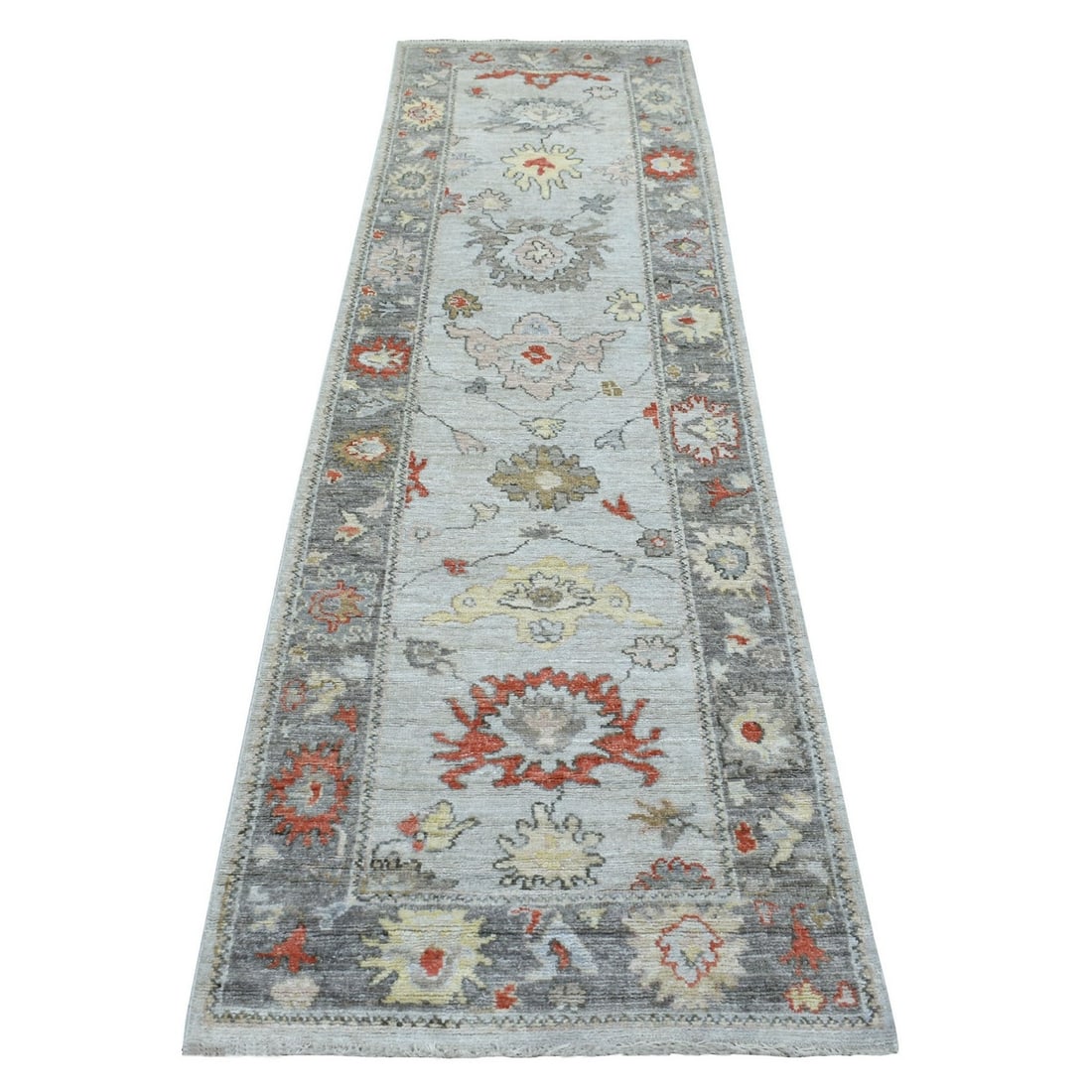 2'9"x9'5" Pure Wool Hand Knotted Gray Angora Oushak Oriental Runner Rug (1 of 6)