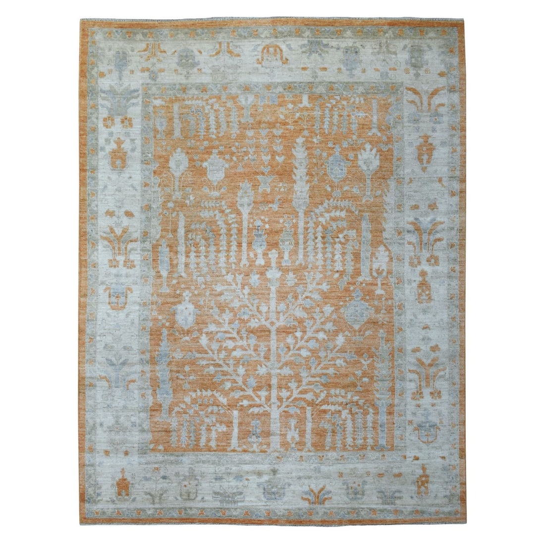 7'10"X10'2" Orange Natural Wool Afghan Angora Oushak Hand Knotted Rug: 7'10"X10'2" Orange Natural Wool Afghan Angora Oushak Hand Knotted Rug The 7'10" x 10'2" Orange Natural Wool Afghan Angora Oushak Hand Knotted Rug is a stunning example of traditional Afghan craftsmans