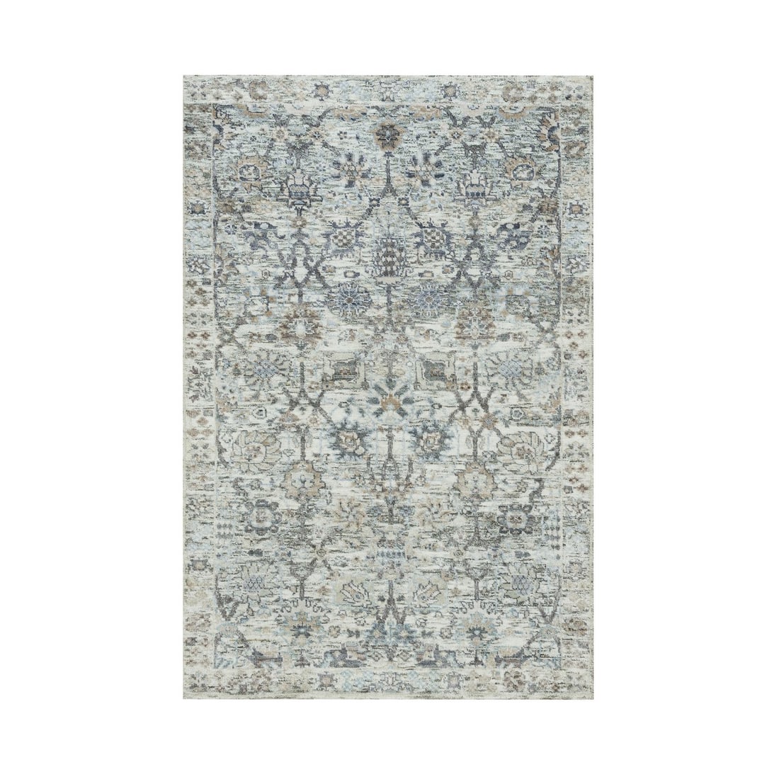 3'x5' Gardenia Ivory Silk and Wool Hand Knotted Tebraz Vase Design Rug: 3'x5' Gardenia Ivory Silk and Wool Hand Knotted Tebraz Vase Design Rug Hand-knotted in wool and silk, this 3'x5' rectangular field design rug boasts a stunning ivory color and intricate Oriental patte