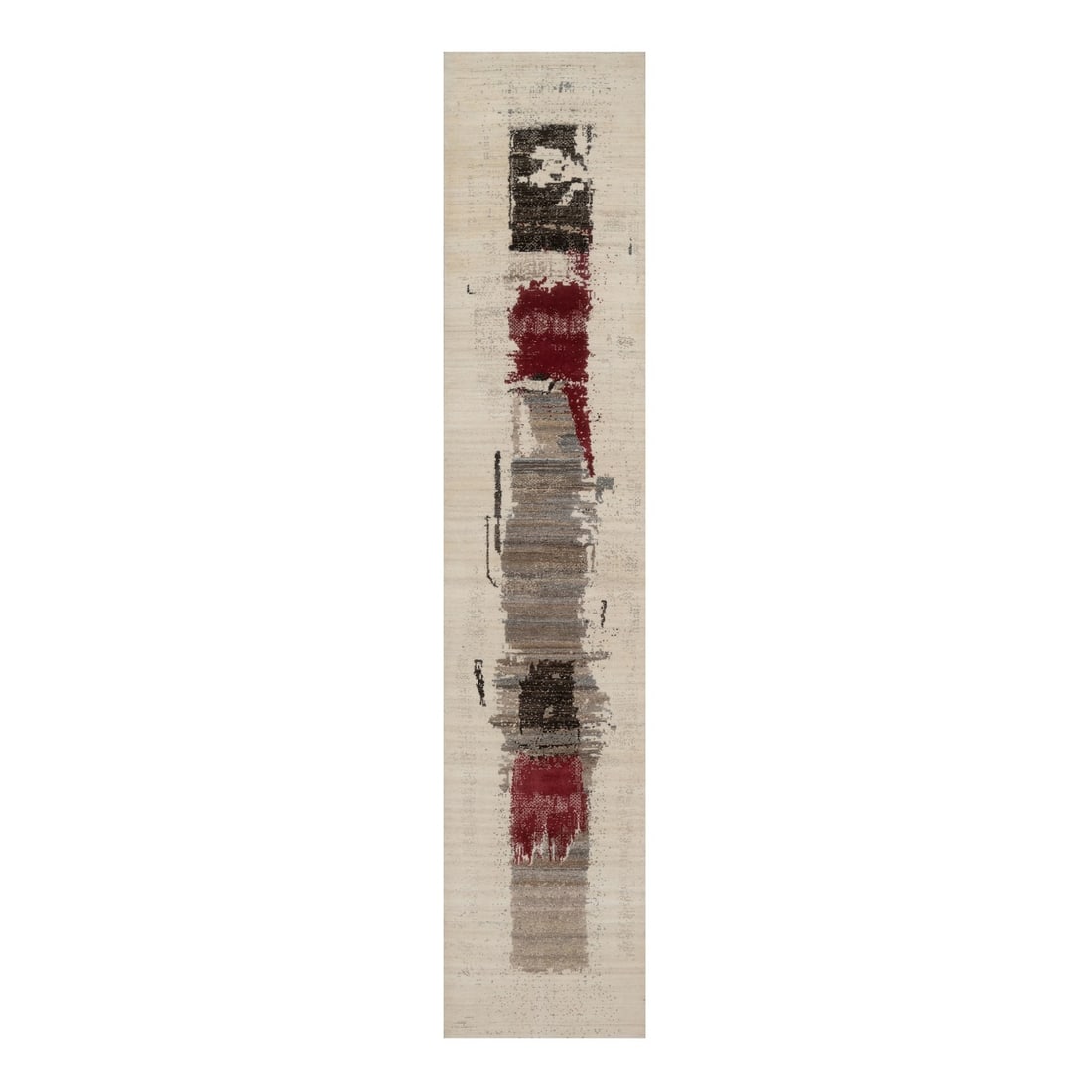 2'7"x12'10" Ivory Modern Avant Garde Design Soft Wool Hand Knotted Runner: 2'7"x12'10" Ivory Modern Avant Garde Design Soft Wool Hand Knotted Runner Modern Avant Garde Design Soft Wool Hand Knotted Runner: This 2'7"x12'10" ivory wool runner boasts an abstract oriental design